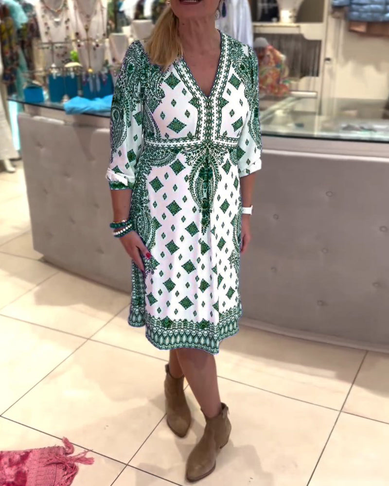 Elegantes V-Ausschnitt Midi-Kleid