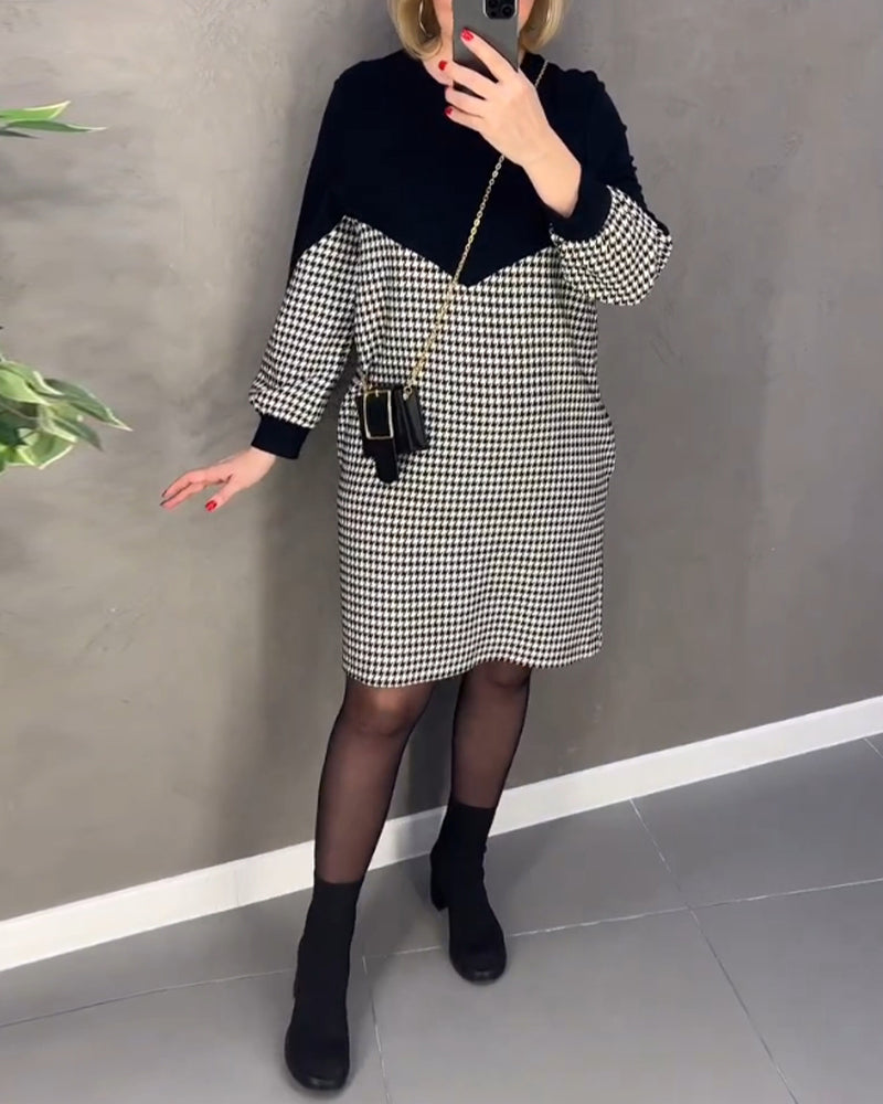 Chic Farbblockkleid mit Karomuster