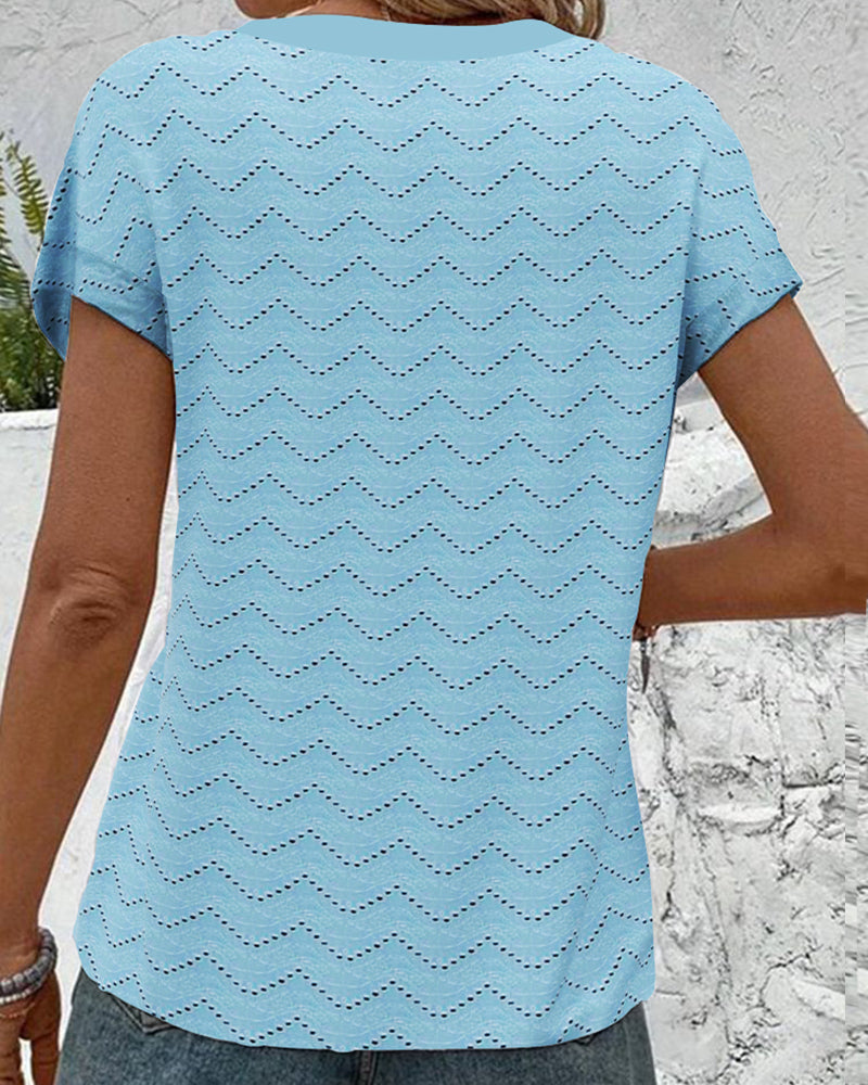 V-Ausschnitt Hohl Kurzarm T-Shirt