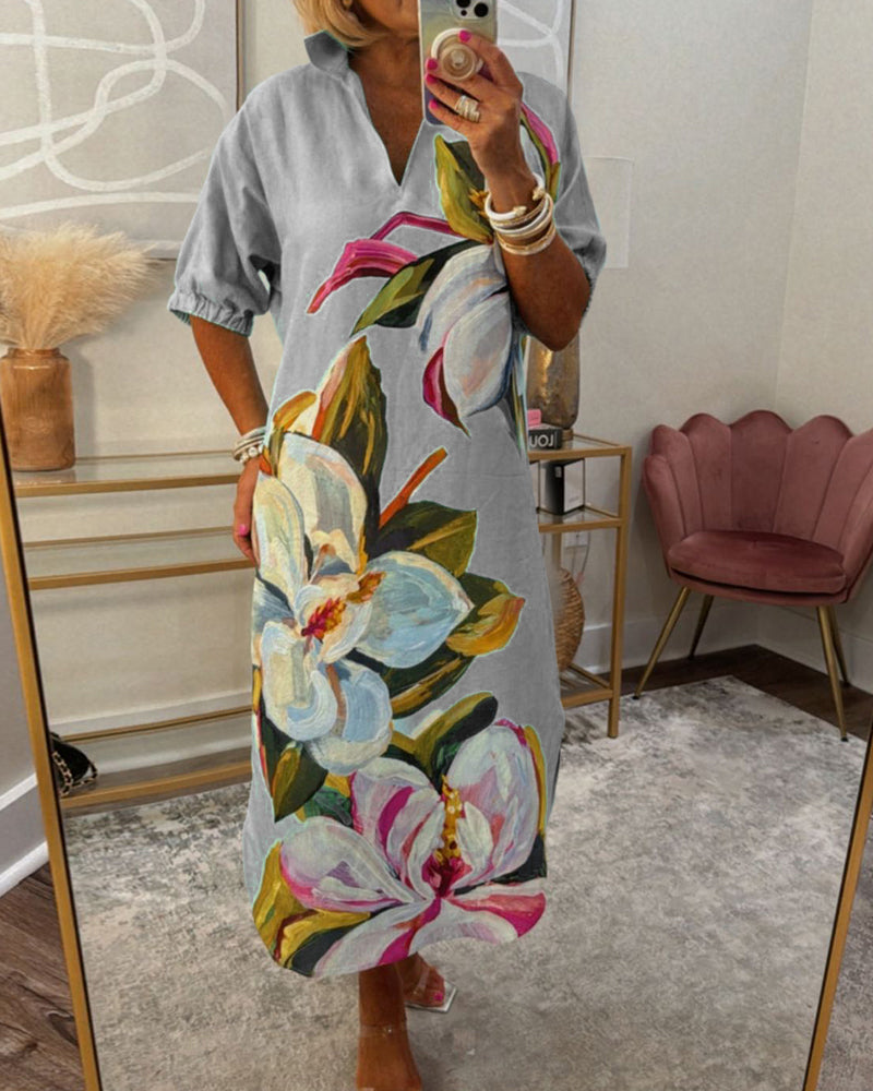 Blumenmuster lockeres Freizeitkleid
