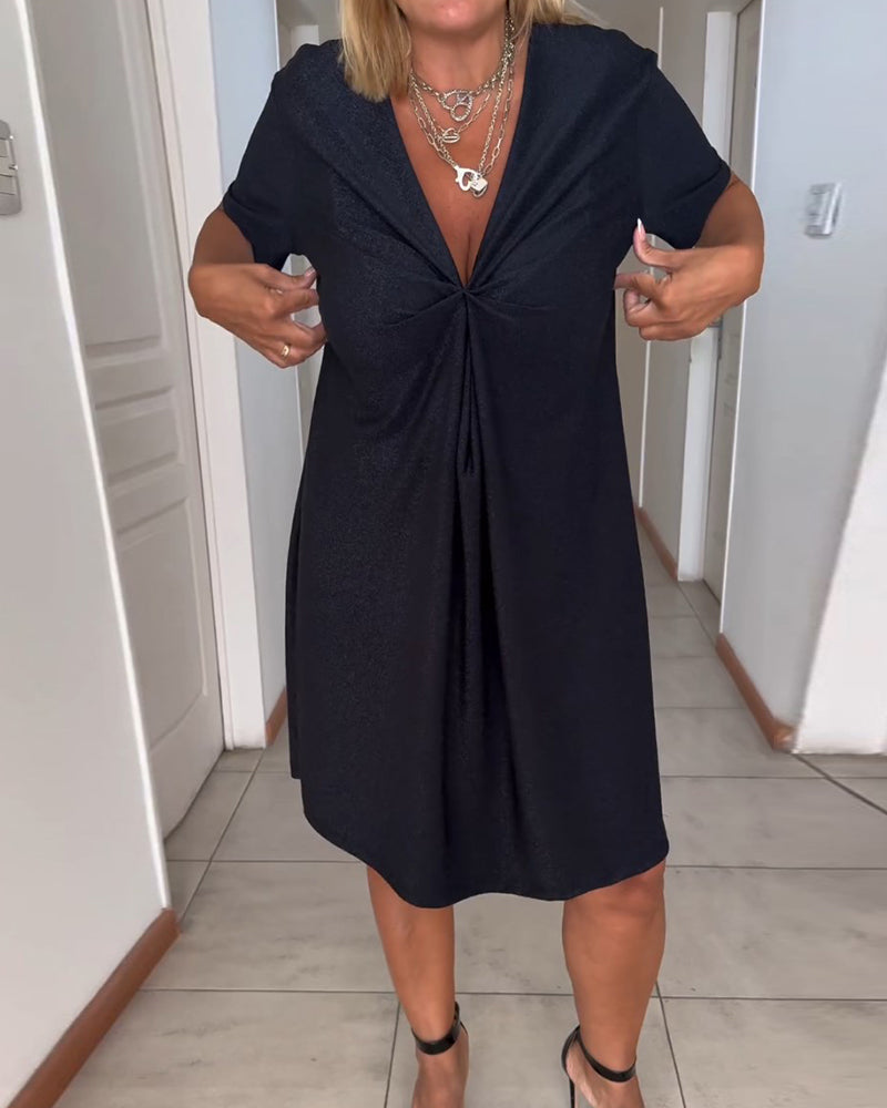 V-Ausschnitt Wickelkleid mit kurzen Ärmeln