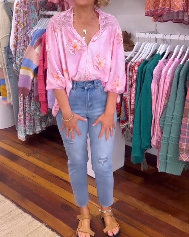 V-Ausschnitt weiches bedrucktes Shirt