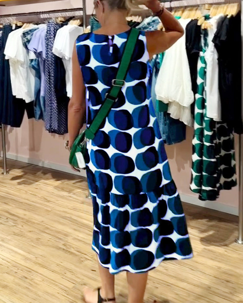 Rundhals Ärmelloses Bedrucktes Kleid