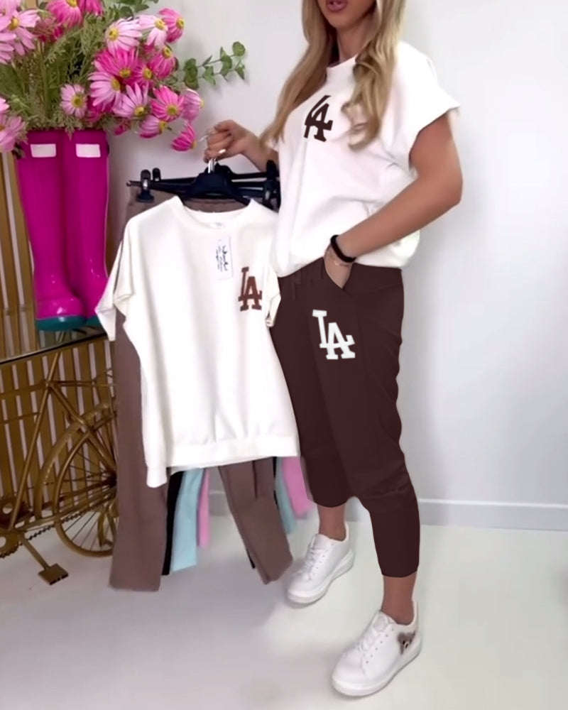 Sport Buchstaben Druck Skinny Hose Set