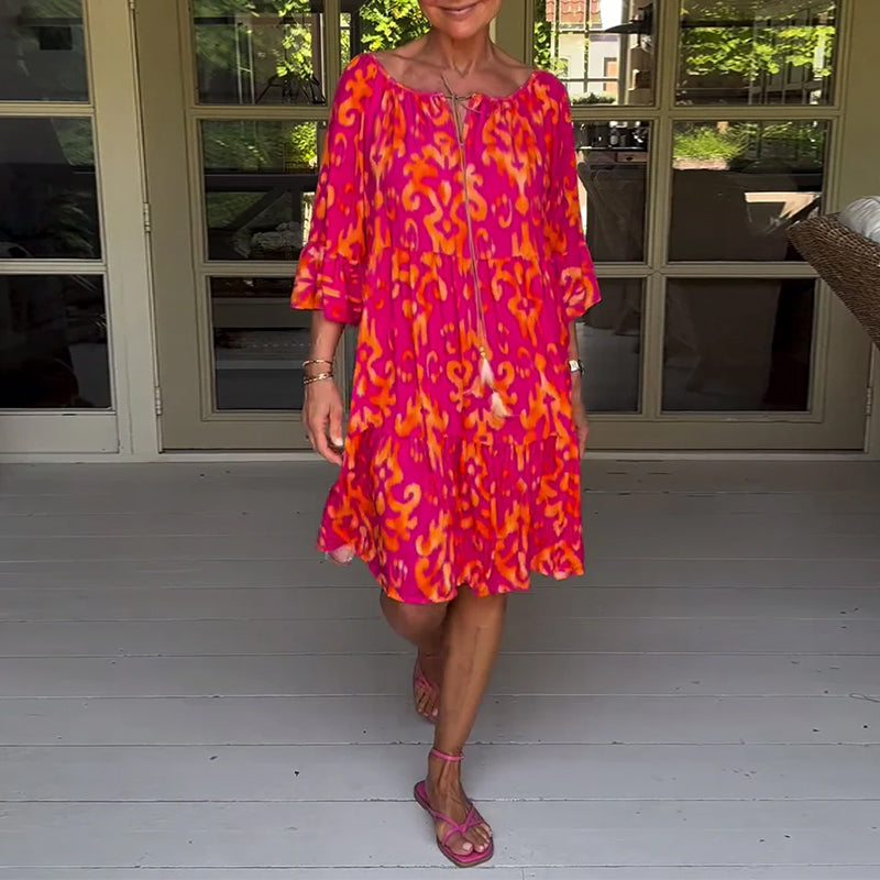 Lockeres Kleid mit Glockenärmeln und Druck