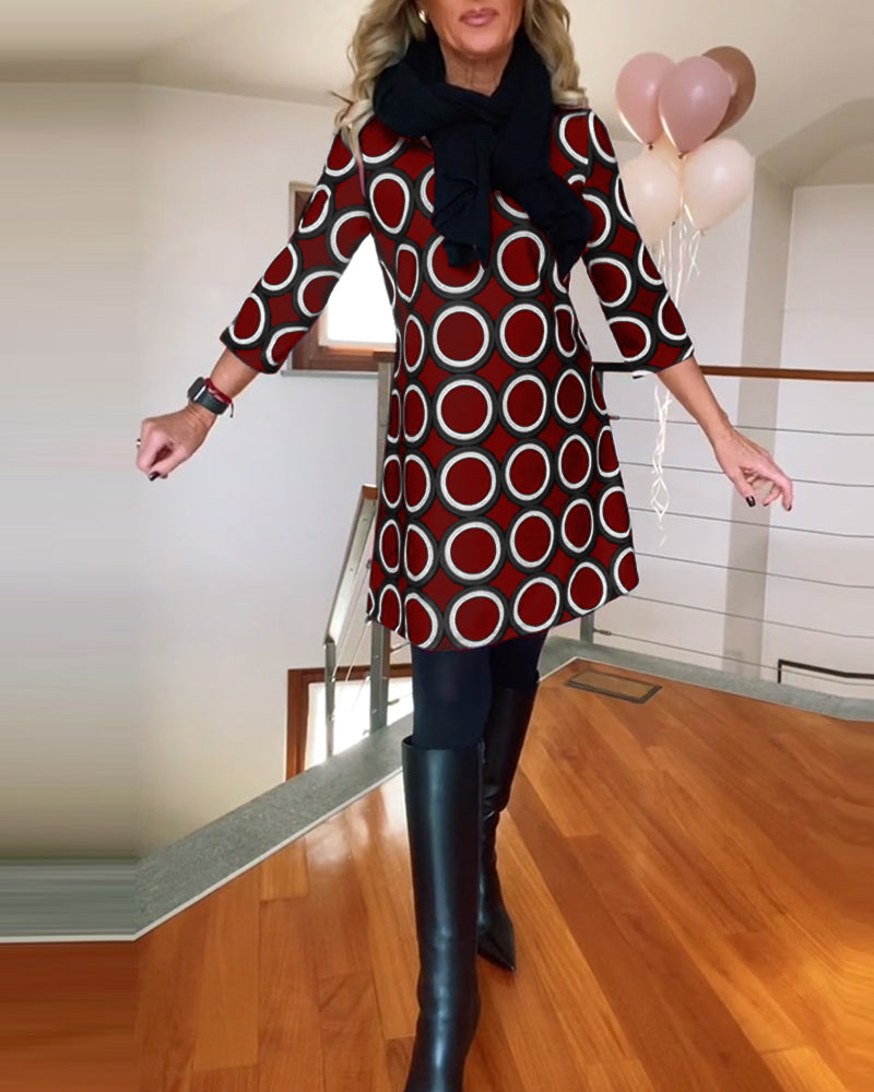 Rundhals-Kreisdruck Freizeitkleid