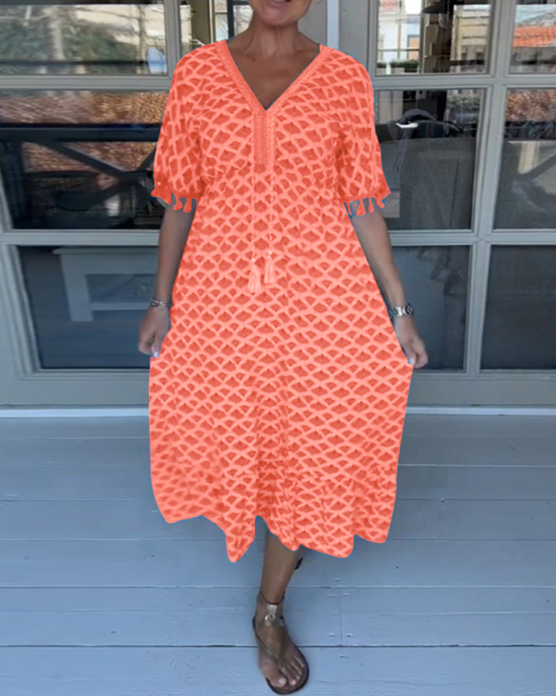 V-Ausschnitt bedrucktes Freizeitkleid