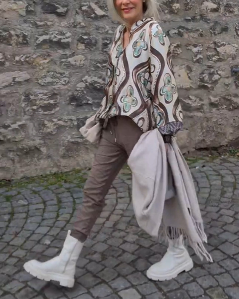 Retro-Stil modische Bluse mit langen Ärmeln