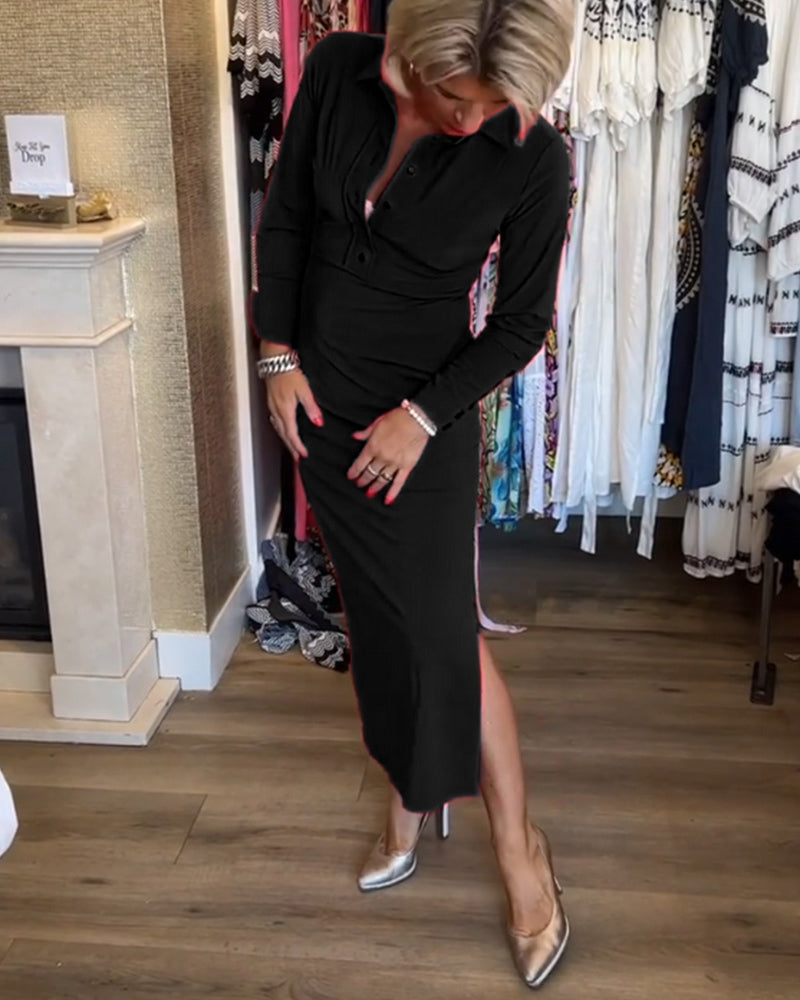 Elegantes Kleid mit Schlitz in einfarbig