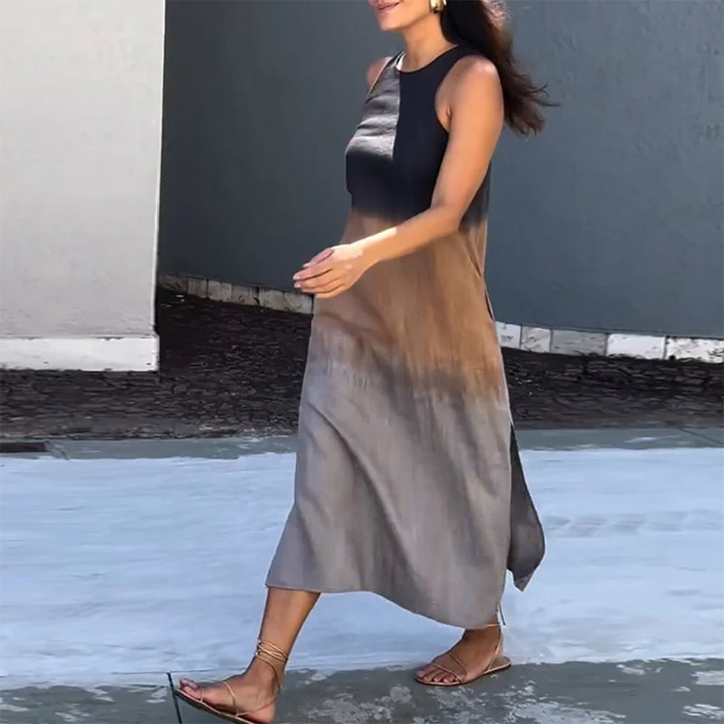 Ärmelloses Kleid mit Farbverlauf und Rundhalsausschnitt