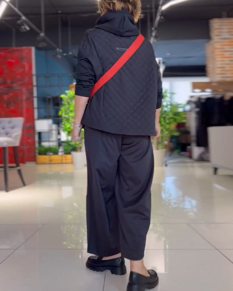 Hochkragen Karo Hoodies mit langen Ärmeln