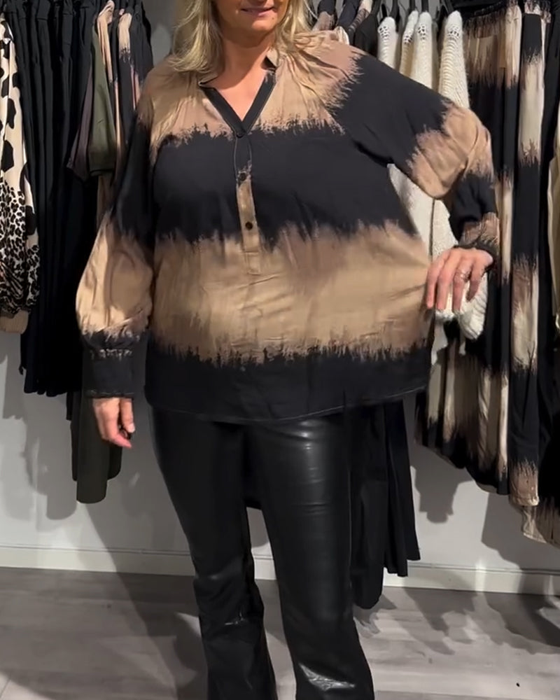 Vintage Farbkasten V-Ausschnitt Knopf Bluse