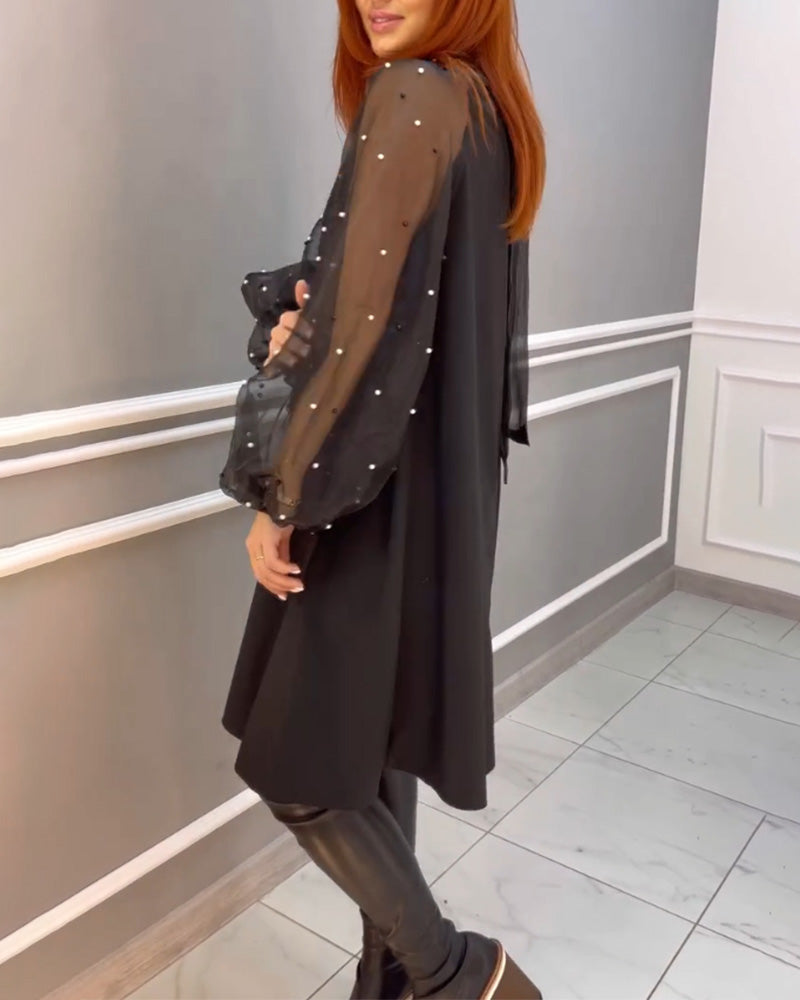 Mesh Lockeres Kleid mit Hohem Kragen