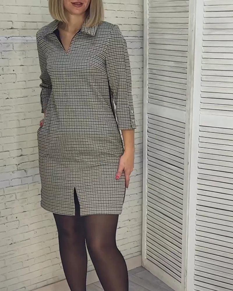 V-Ausschnitt Schlitz Langarmkleid