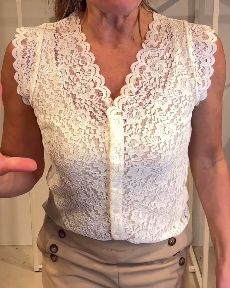 Spitzen ärmelloses V-Ausschnitt elegantes Tanktop