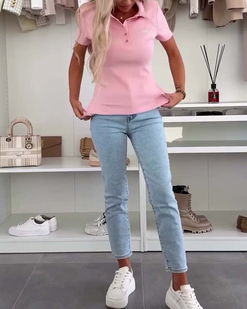 Lapel Polo Shirt Einfarbig Slim Fit T-Shirt