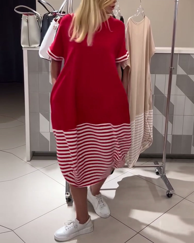 Kontraststreifen Kurzarm Freizeitkleid