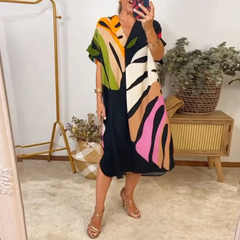 Buntes Blätterdruck Freizeitkleid