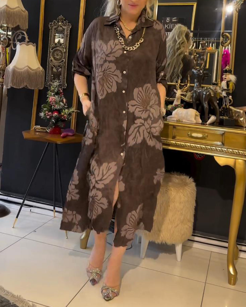 Vintage Druck Reversknopf Kleid