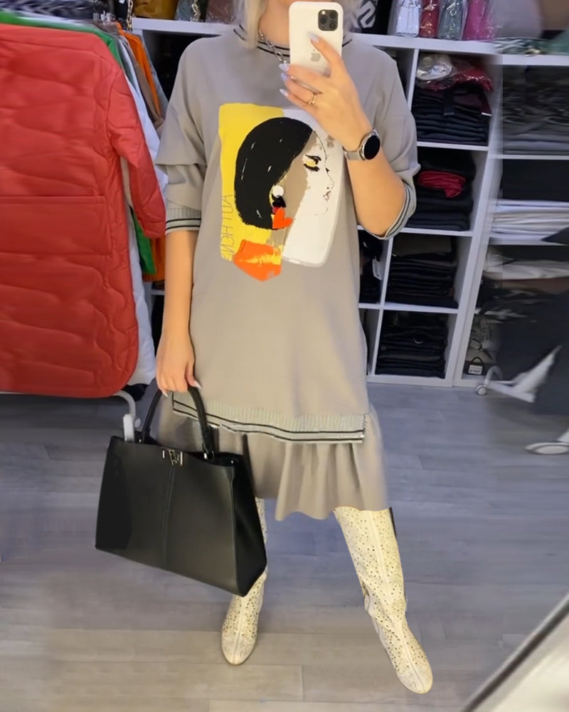 Porträt Shift Kleid mit langen Ärmeln