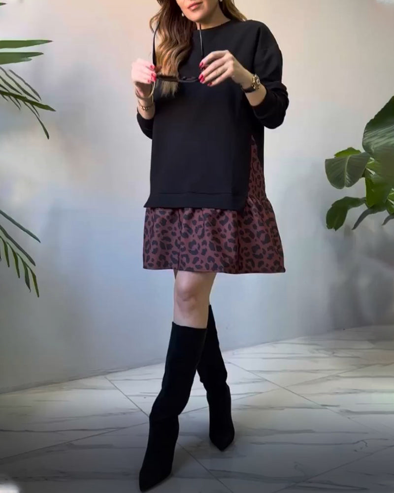 Patchwork-Leopardenmuster Freizeitkleid