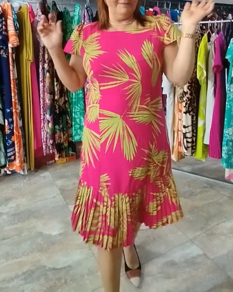 Kurzärmliges, plissiertes Freizeitkleid