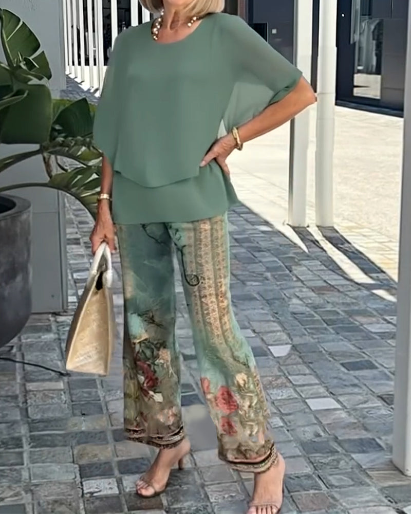 Modisches Bedrucktes Gerades Hosen-Set