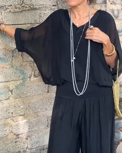 Einfarbiger V-Ausschnitt lässiger Zweiteiler