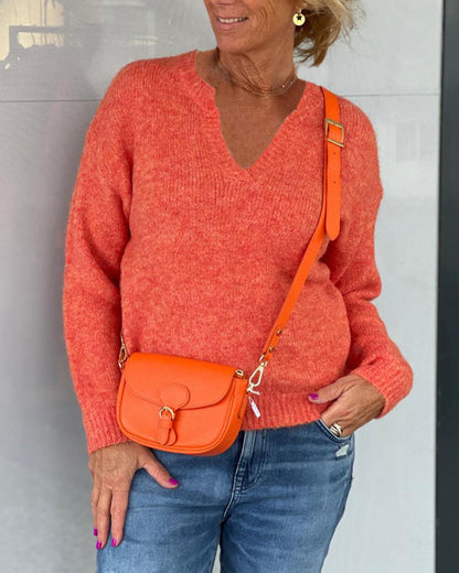 Einfarbige V-Ausschnitt-Pullover