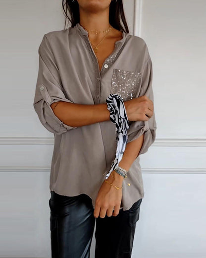 Pailletten-Patchwork lässiges Oberteil