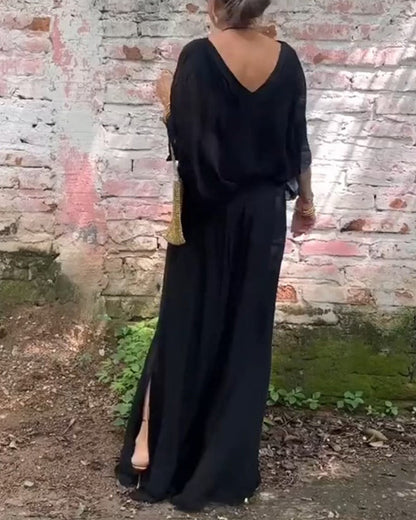 Einfarbiger V-Ausschnitt lässiger Zweiteiler