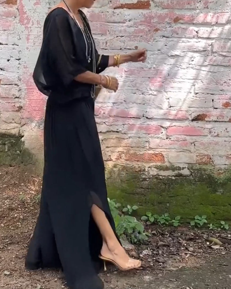 Einfarbiger V-Ausschnitt lässiger Zweiteiler