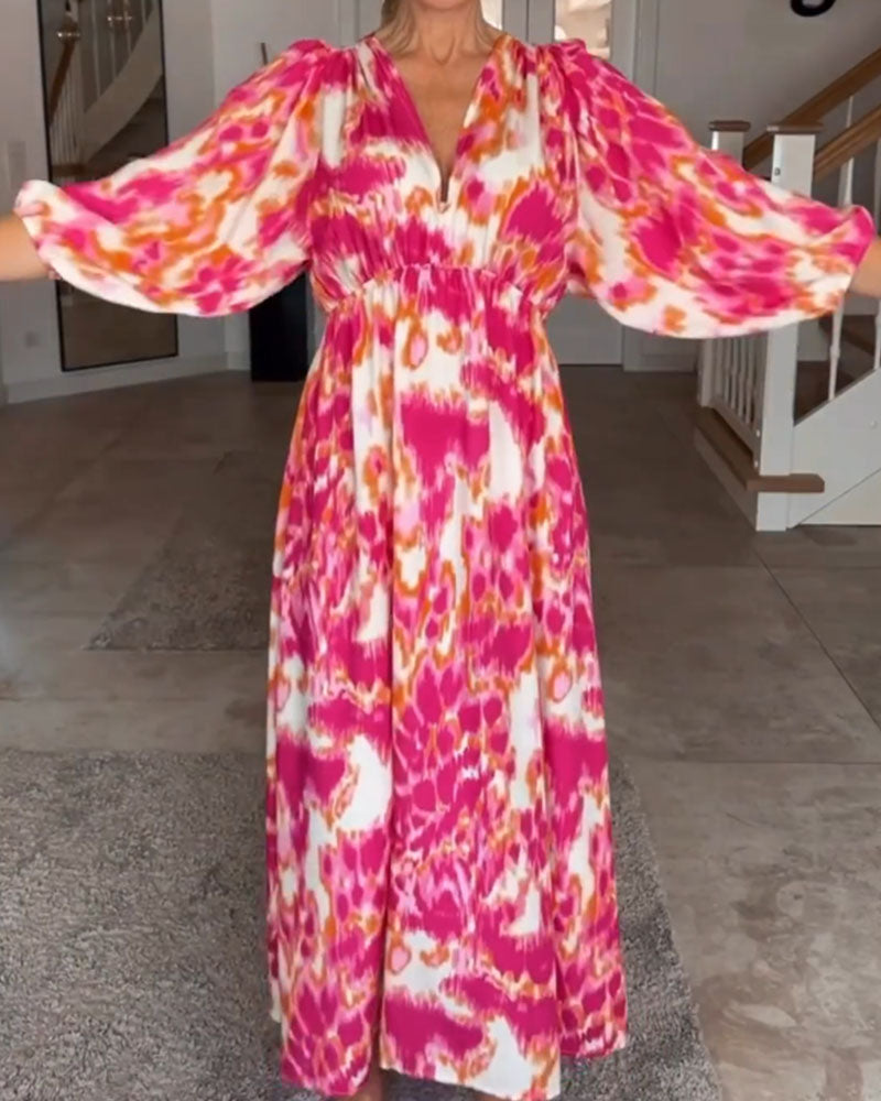 Mode Druck V-Ausschnitt 3/4 Ärmel Kleid