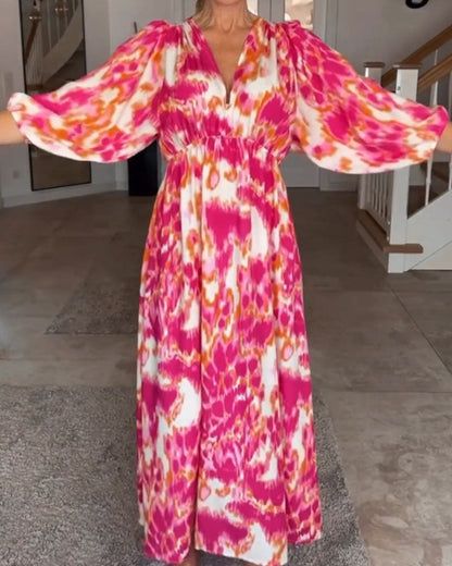 Mode Druck V-Ausschnitt 3/4 Ärmel Kleid