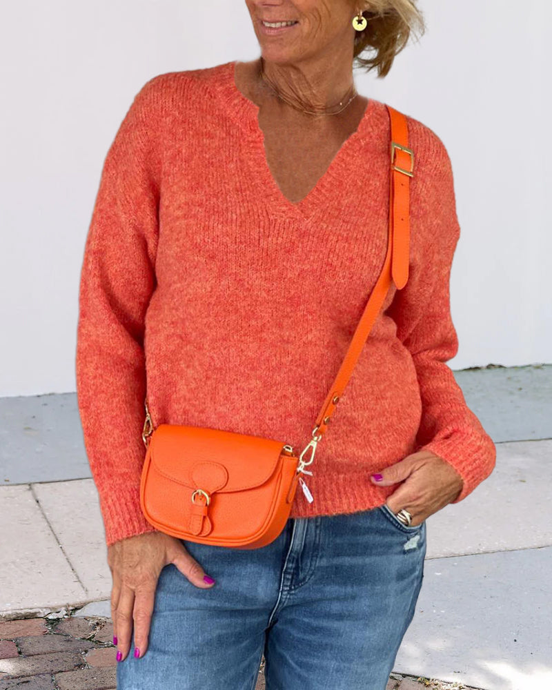 Einfarbige V-Ausschnitt-Pullover