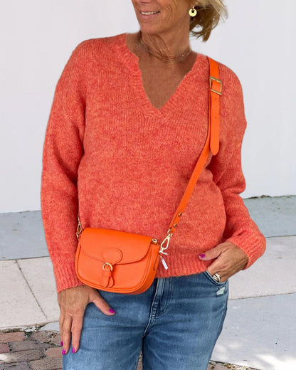 Einfarbige V-Ausschnitt-Pullover