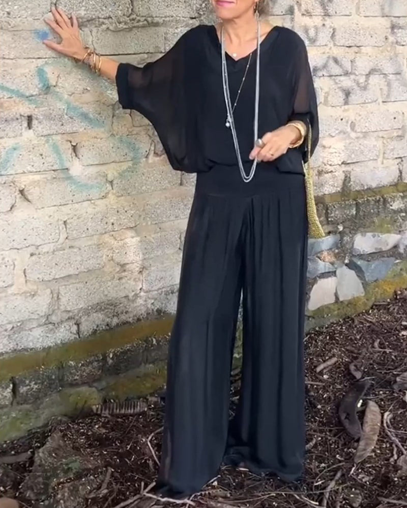 Einfarbiger V-Ausschnitt lässiger Zweiteiler