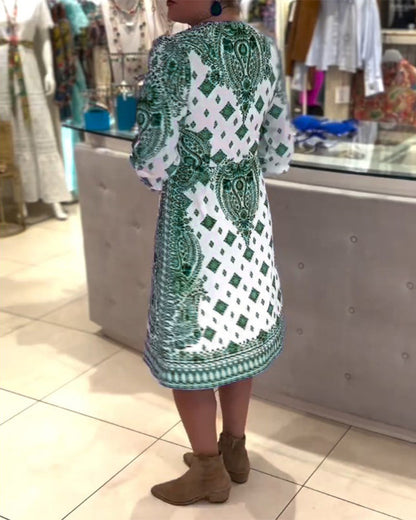 Elegantes V-Ausschnitt Midi-Kleid