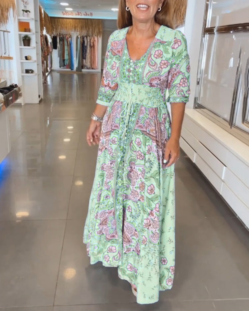 V-Ausschnitt 3/4 Ärmel Urlaubskleid