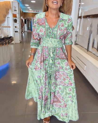 V-Ausschnitt 3/4 Ärmel Urlaubskleid