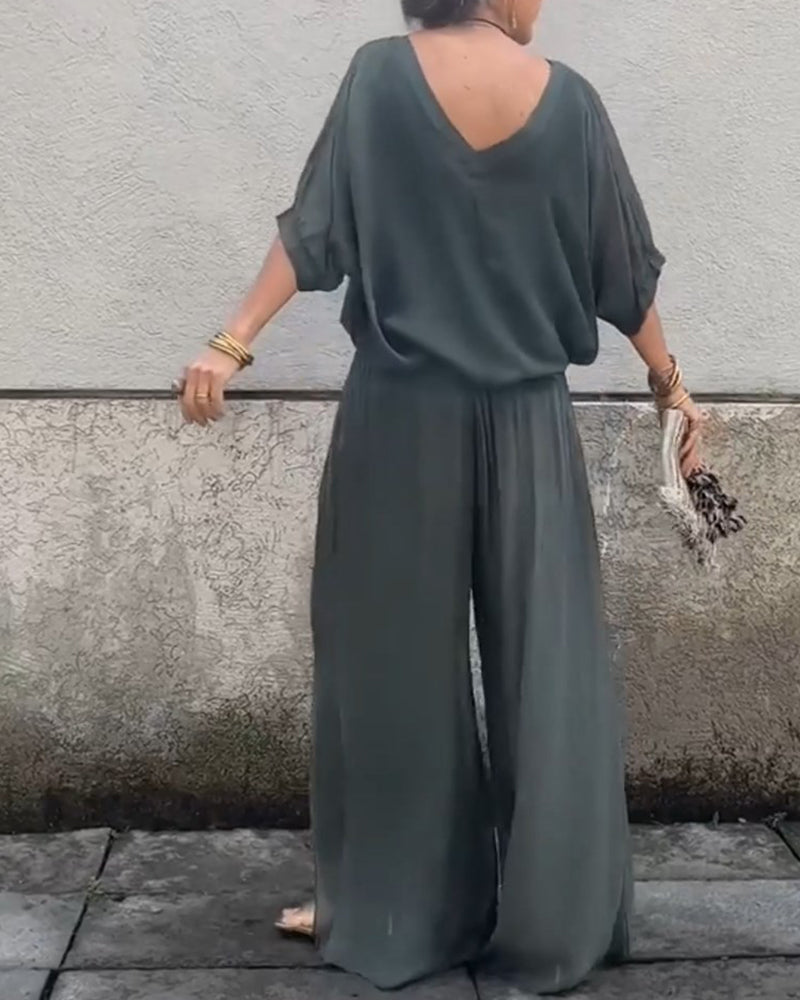 Einfarbiger V-Ausschnitt lässiger Zweiteiler