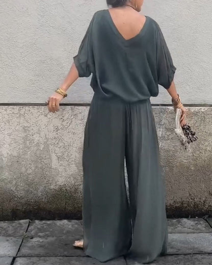 Einfarbiger V-Ausschnitt lässiger Zweiteiler