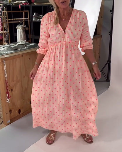 Elegantes V-Ausschnitt Herz Druck Kleid