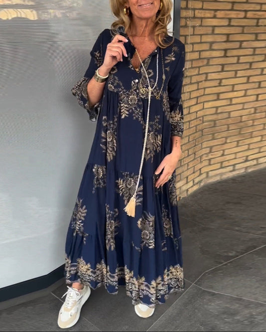 V-Ausschnitt Vintage Lockeres Kleid