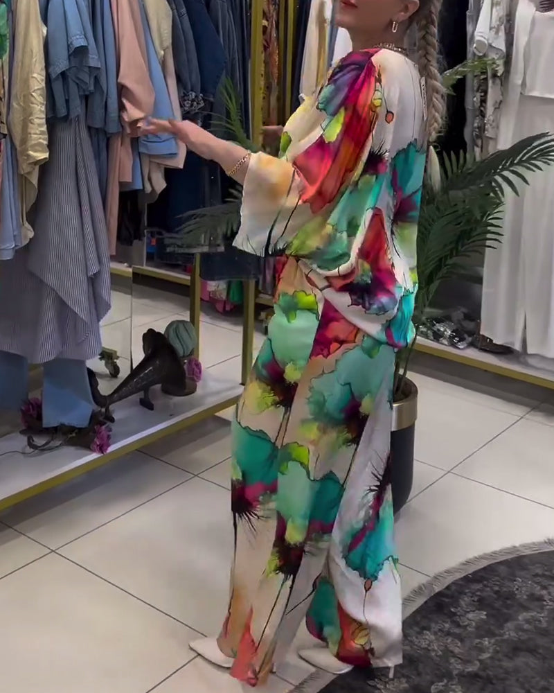 Lotus-Druck einseitiges Dreiviertelärmel-Set