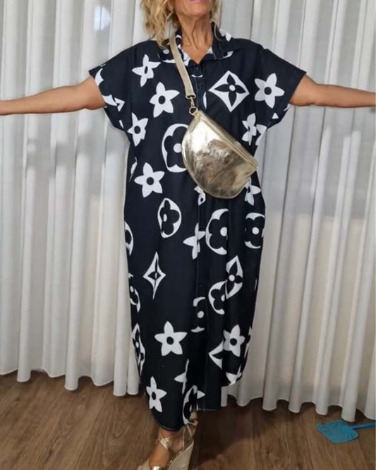 Kontrastdruck Reversknopf lässiges Kleid