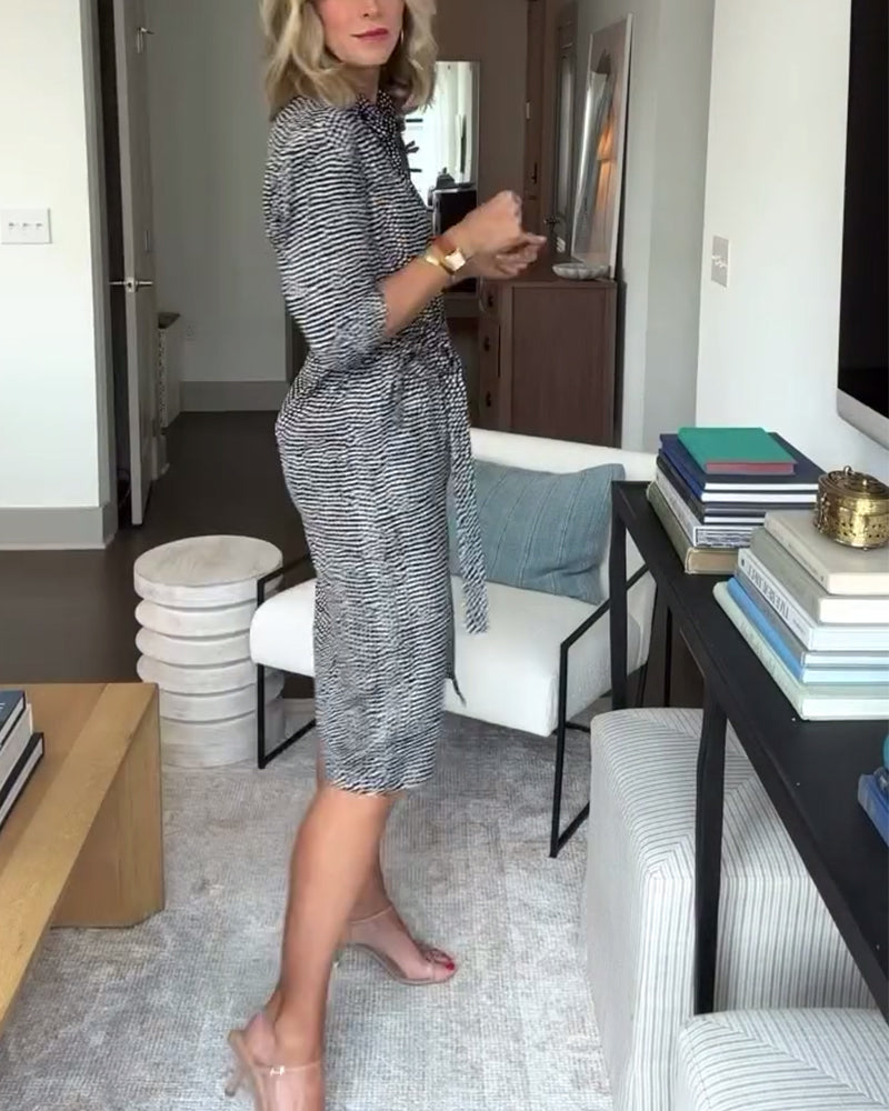 Druck Knopfkragen Kleid