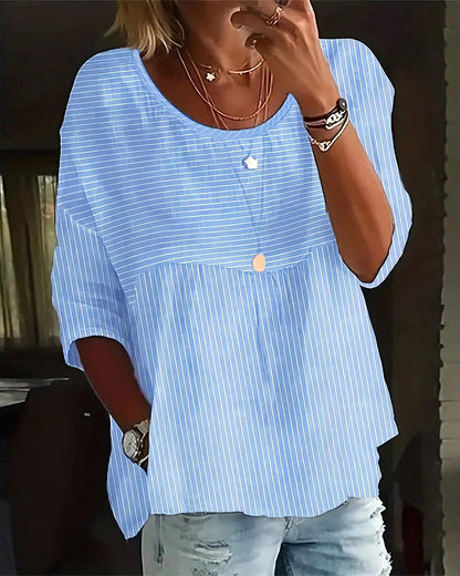 Gestreiftes Print Crew Neck Freizeitoberteil