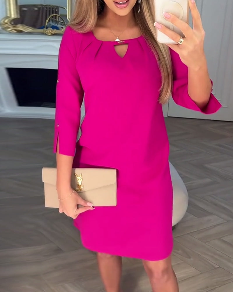 Elegantes Einfarbiges Hohles Gerades Kleid