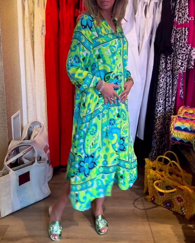 Lockeres bedrucktes Pocket-Kleid